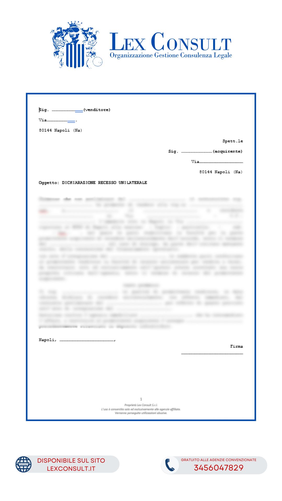 MODULO DICHIARAZIONE RECESSO UNILATERALE VENDITORE (RACCOMANDATA).