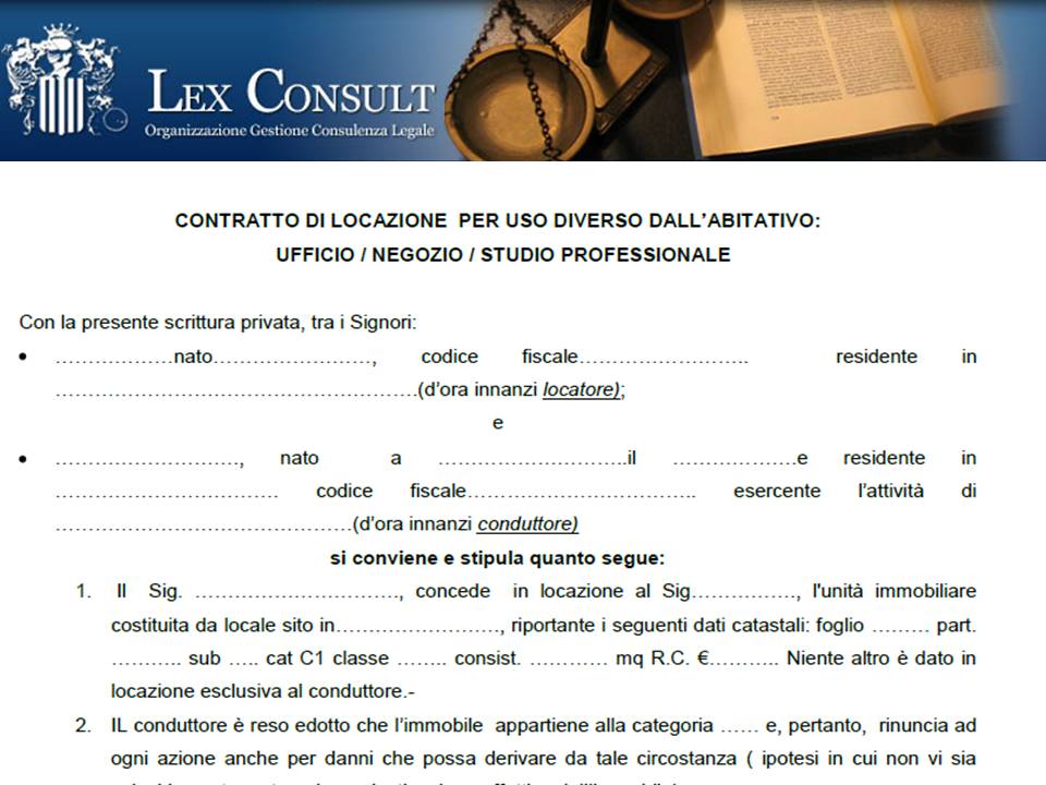 MODULO - CONTRATTO DI LOCAZIONE PER USO DIVERSO DALL’ABITATIVO:   UFFICIO / NEGOZIO / STUDIO PROFESSIONALE. (versione novembre 2014)
