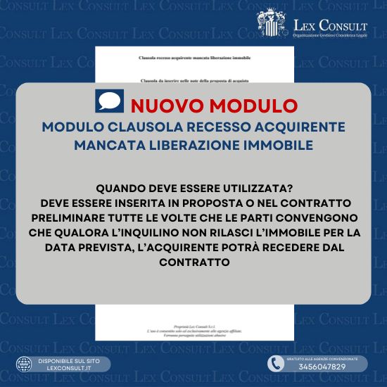 MODULO CLAUSOLA RECESSO ACQUIRENTE MANCATA LIBERAZIONE IMMOBILE